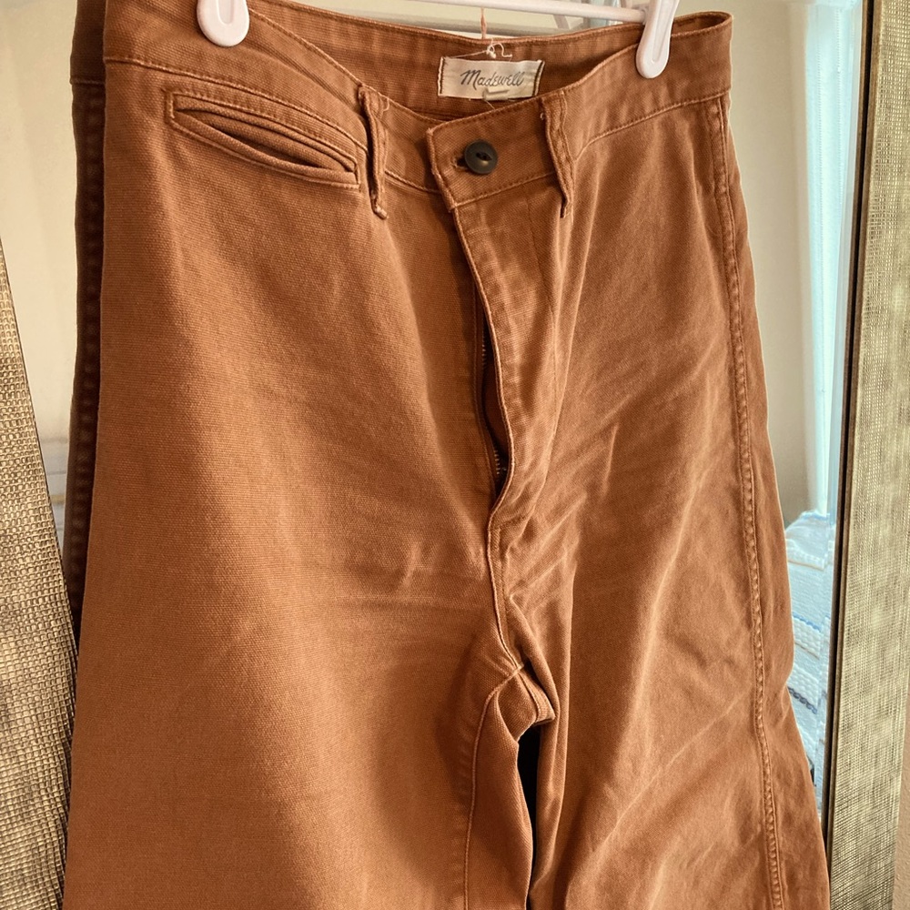 Wide leg Madewell cropped cotton canvas pants deep khaki/ tan